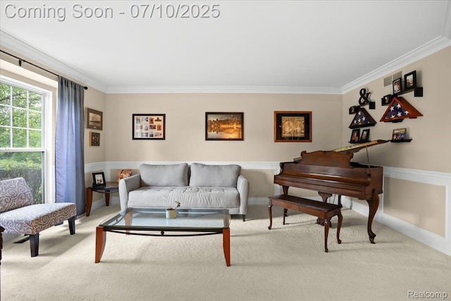 4583 Racewood Dr, Commerce Twp, MI 48382 - living area with carpet flooring and ornamental molding