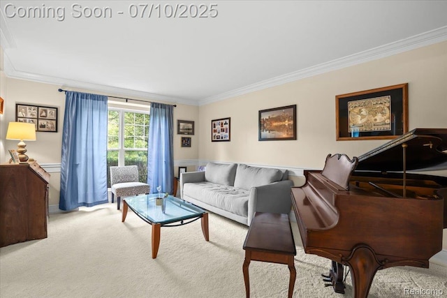 4583 Racewood Dr, Commerce Twp, MI 48382 - living room featuring ornamental molding and carpet flooring