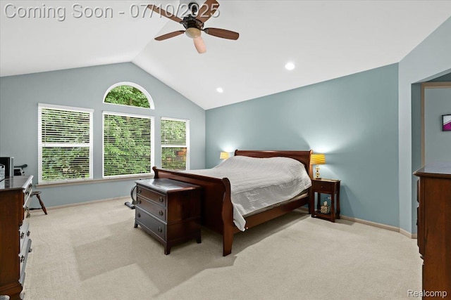 4583 Racewood Dr, Commerce Twp, MI 48382 - bedroom with carpet flooring, vaulted ceiling, a ceiling fan, and recessed lighting