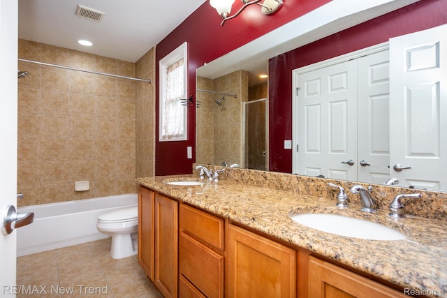 45929 Graystone Ln, Canton, MI 48187 - full bath featuring tile patterned flooring, double vanity, and tub / shower combination