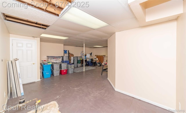 3830 Kossuth Rd, Lake Orion, MI 48360 - below grade area featuring baseboards and a drop ceiling
