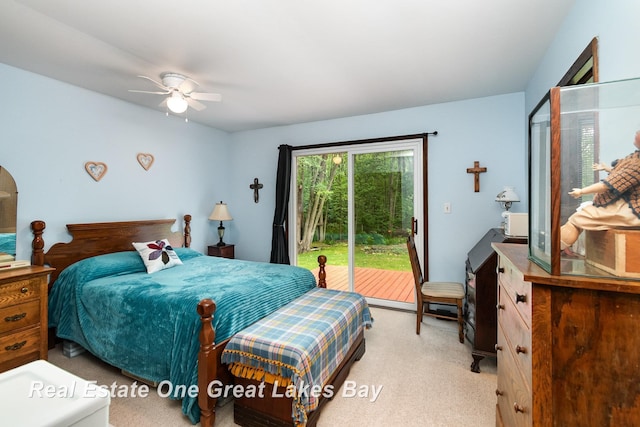 13840 Dice Rd, Hemlock, MI 48626 - bedroom with access to outside, carpet, and a ceiling fan