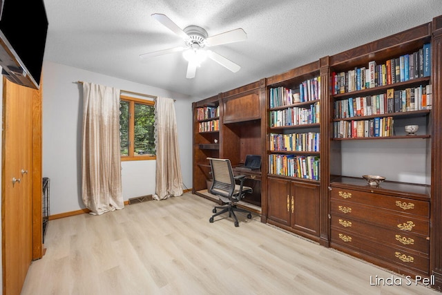 6636 E Riverwoods Ct NE, Rockford, MI 49341 - home office featuring light wood finished floors, a ceiling fan, and a textured ceiling