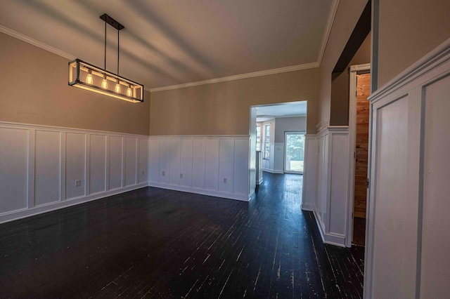 4433 Elm St, New Era, MI 49446 - spare room with dark wood-style floors, wainscoting, crown molding, and a decorative wall