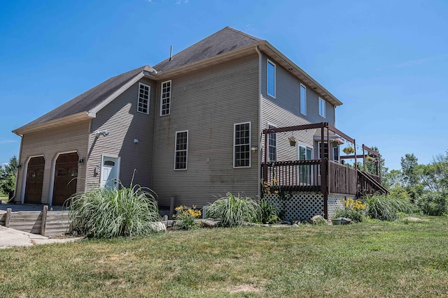 4433 Elm St, New Era, MI 49446 - view of home's exterior featuring a wooden deck and a yard