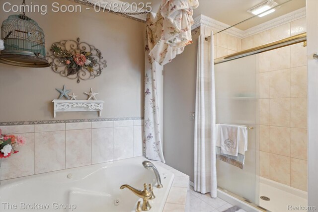 2210 Old Hickory Blvd, Davison, MI 48423 - full bath featuring a stall shower, a jetted tub, and tile patterned floors