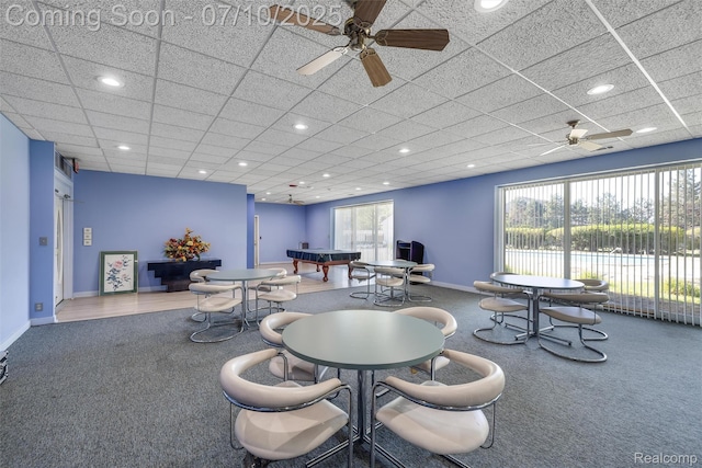 15801 Providence Dr # 5, Southfield, MI 48075 - dining room with carpet, a ceiling fan, recessed lighting, and a drop ceiling