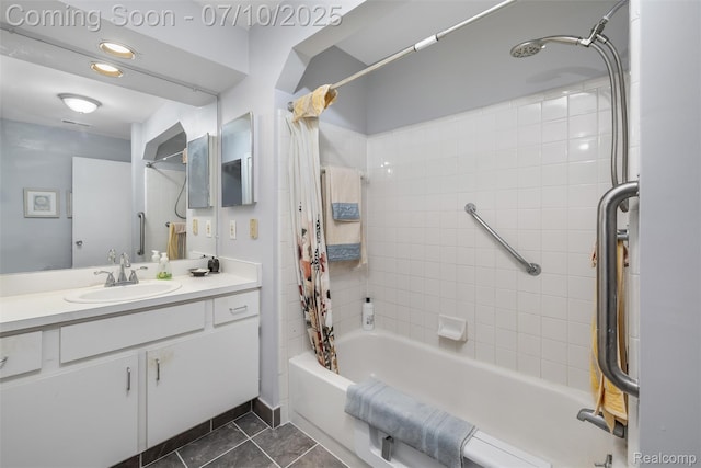 15801 Providence Dr # 5, Southfield, MI 48075 - full bathroom with shower / bathtub combination with curtain, vanity, tile patterned flooring, and recessed lighting