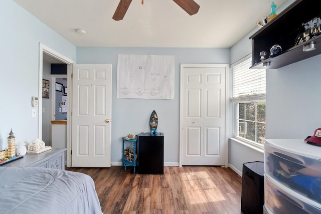 127 Ridgeview Ct, Grass Lake, MI 49240 - bedroom featuring wood finished floors, a closet, and a ceiling fan