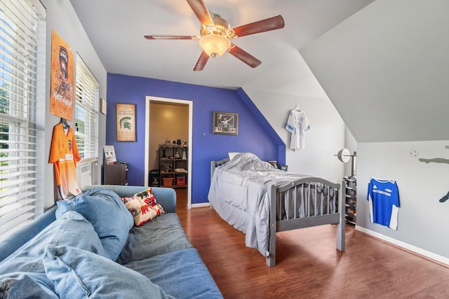 127 Ridgeview Ct, Grass Lake, MI 49240 - bedroom featuring wood finished floors, a ceiling fan, and vaulted ceiling