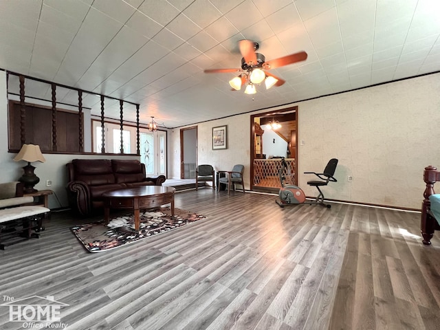 4949 S Iva Rd, Merrill, MI 48637 - living area featuring wood finished floors and ceiling fan