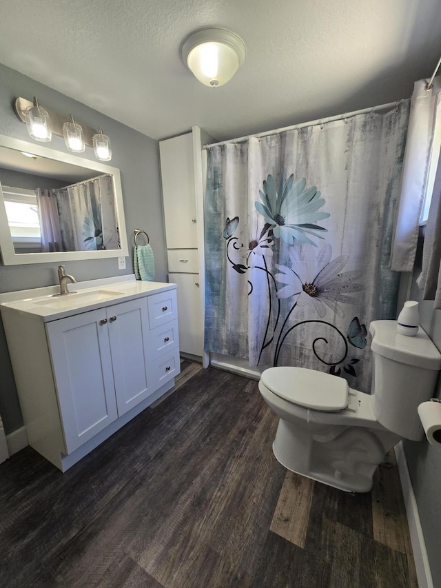 7 Hewitt St, Quincy, MI 49082 - bathroom featuring wood finished floors, vanity, a shower with curtain, and a textured ceiling