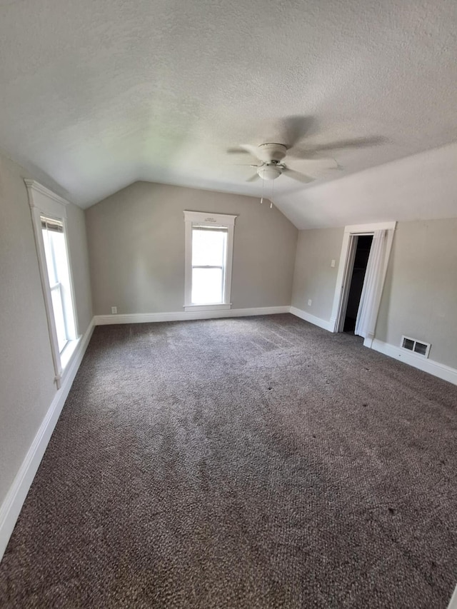 7 Hewitt St, Quincy, MI 49082 - bonus room with vaulted ceiling, a ceiling fan, carpet flooring, and a textured ceiling