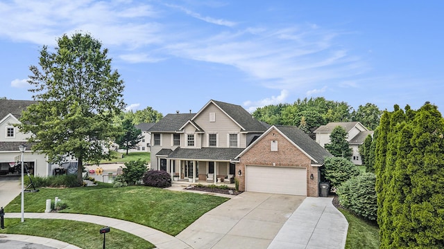 5665 Koster Dr SW, Wyoming, MI 49418 - traditional home featuring a porch, concrete driveway, a front lawn, a garage, and brick siding