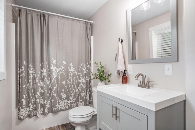 5665 Koster Dr SW, Wyoming, MI 49418 - bathroom featuring vanity, shower / bath combo with shower curtain, and wood finished floors