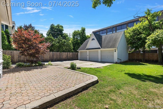 524 Oakland Ave, Birmingham, MI 48009 - view of side of home featuring a detached garage, a patio, and a shingled roof