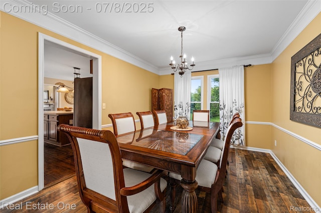 17734 Huron Dr, Macomb, MI 48042 - dining area with a chandelier, hardwood / wood-style flooring, and crown molding