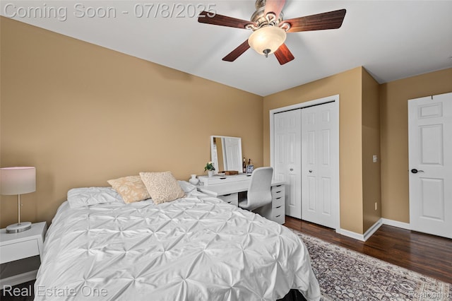 17734 Huron Dr, Macomb, MI 48042 - bedroom featuring wood finished floors, a closet, and ceiling fan
