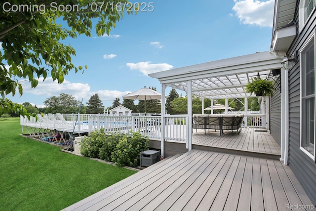 378 Fruitdale Ln, Pinckney, MI 48169 - deck with a pergola, a community pool, a yard, and outdoor dining area