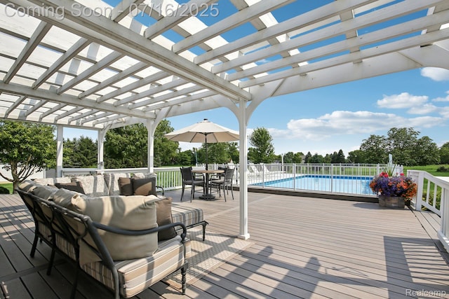 378 Fruitdale Ln, Pinckney, MI 48169 - deck featuring a community pool, a pergola, outdoor dining space, and an outdoor hangout area