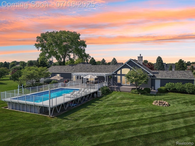 378 Fruitdale Ln, Pinckney, MI 48169 - view of pool at dusk