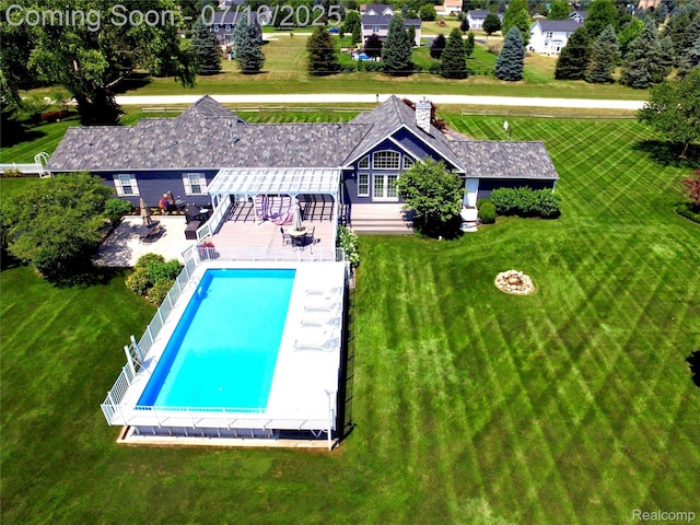 378 Fruitdale Ln, Pinckney, MI 48169 - view from above of property featuring a pool