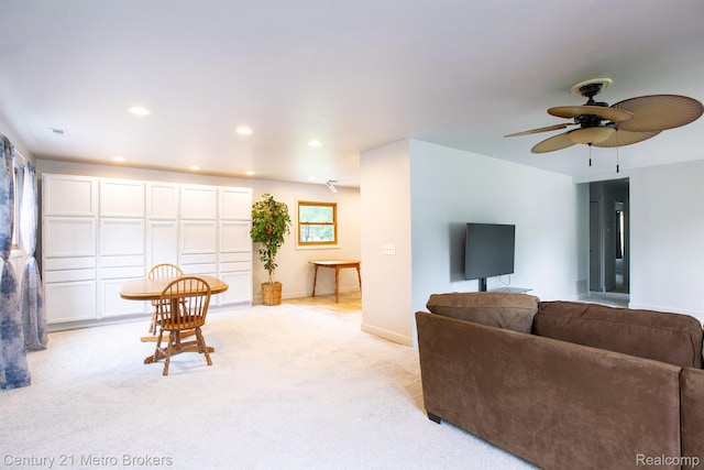 2512 Flintridge St, Lake Orion, MI 48359 - living room featuring light carpet, ceiling fan, and recessed lighting