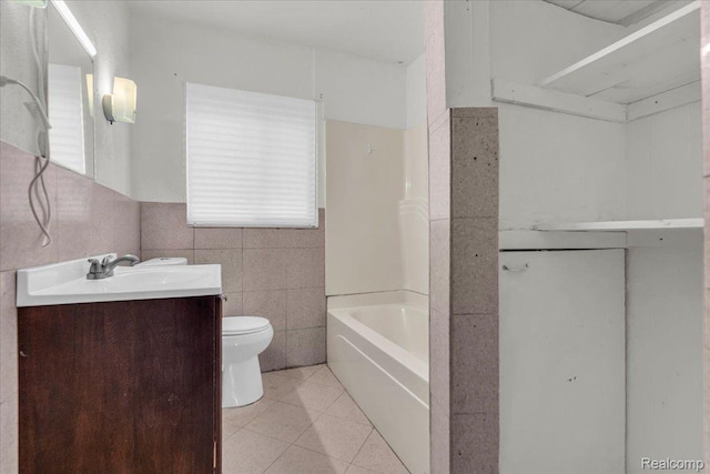 18040 Indiana St, Detroit, MI 48221 - full bath with vanity, tile patterned floors, tile walls, a wainscoted wall, and bathtub / shower combination