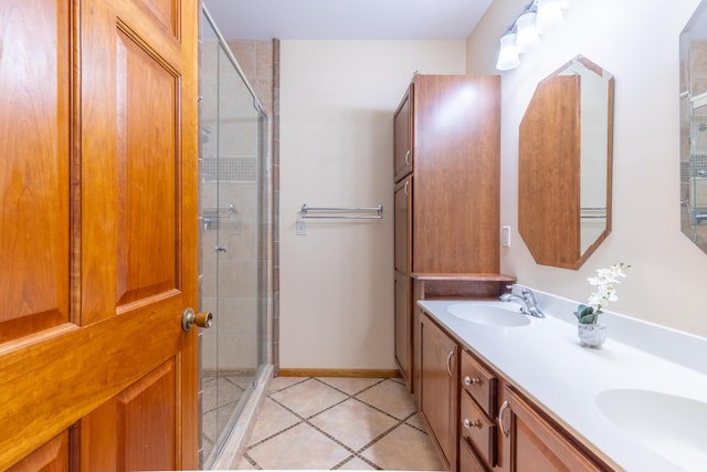 56234 Sink Rd, Dowagiac, MI 49047 - bathroom featuring double vanity, a stall shower, and tile patterned flooring