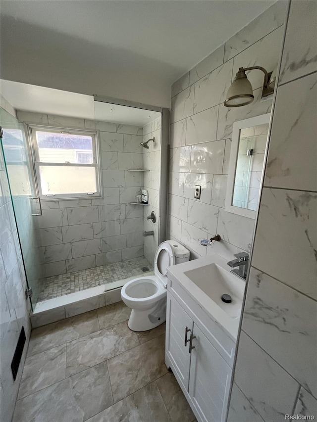 7800 Rutland St, Detroit, MI 48228 - full bath featuring tile walls, a stall shower, vanity, and tasteful backsplash