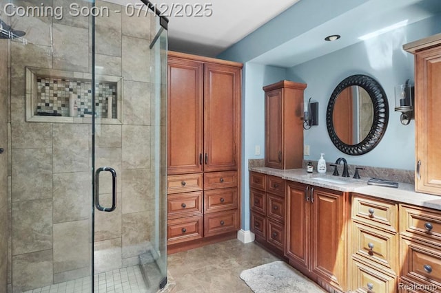 6559 Ridgeview Dr, Clarkston, MI 48346 - bathroom with vanity and a stall shower