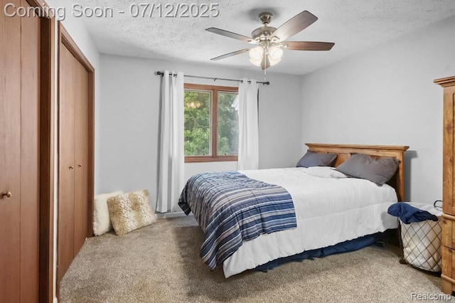 6559 Ridgeview Dr, Clarkston, MI 48346 - bedroom featuring carpet, a closet, a textured ceiling, and a ceiling fan