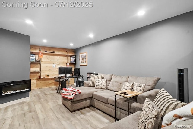 6559 Ridgeview Dr, Clarkston, MI 48346 - living area with recessed lighting, wood finished floors, and wood walls