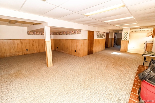 2380 Wilder Rd, Metamora, MI 48455 - finished basement featuring wainscoting, a drop ceiling, wood walls, and carpet