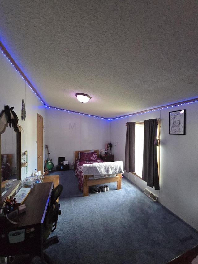 274 Pioneer St, Mendon, MI 49072 - bedroom featuring carpet floors, a textured ceiling, and a desk