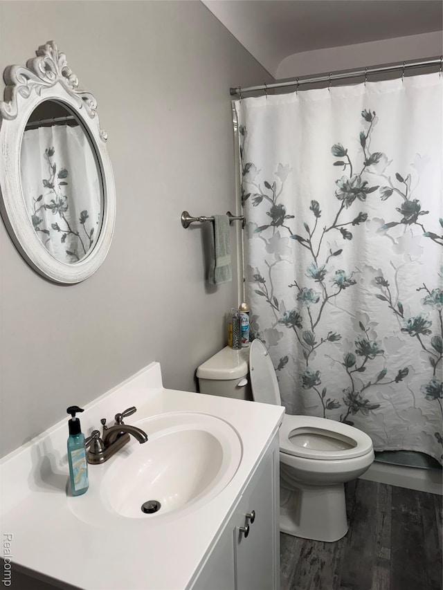3981 Orchard Rd, Peck, MI 48466 - bathroom featuring vanity, wood finished floors, and curtained shower