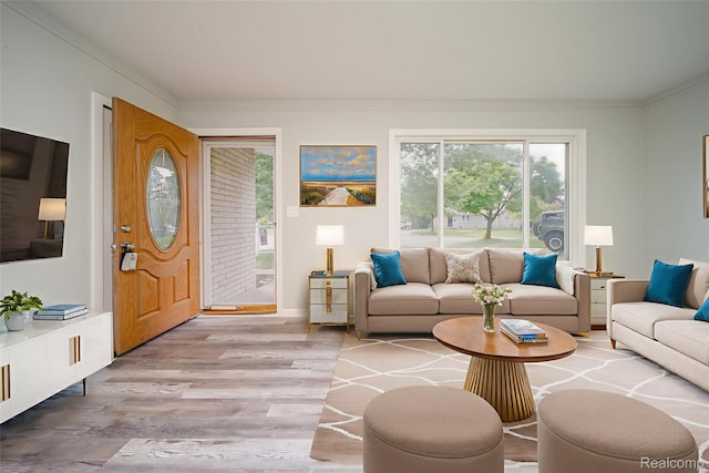 6448 Hunter Ct, Westland, MI 48185 - living area featuring light wood finished floors and ornamental molding