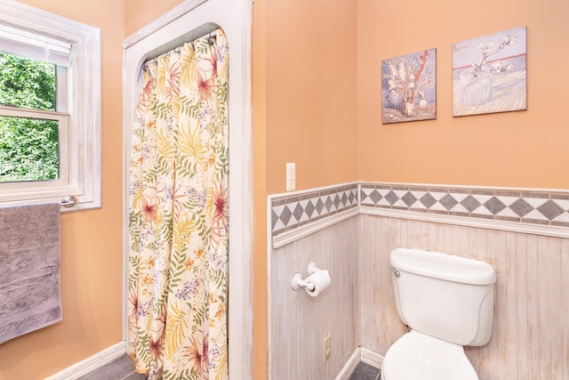 8150 Mester Rd, Chelsea, MI 48118 - bathroom with wainscoting and curtained shower
