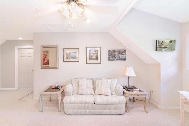 8150 Mester Rd, Chelsea, MI 48118 - carpeted living area with a ceiling fan, vaulted ceiling, and recessed lighting