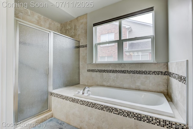 4361 Bennett Park Cir, Troy, MI 48085 - bathroom featuring a shower stall, a bath, and healthy amount of natural light