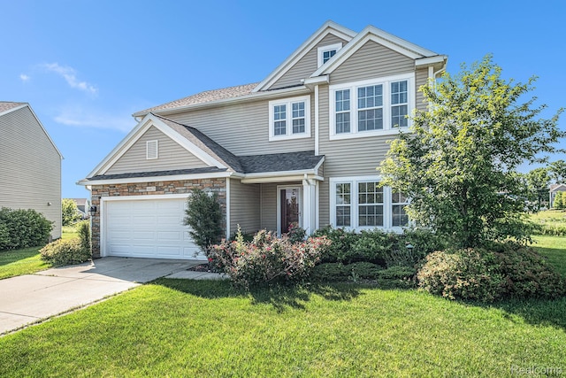 16621 Charles Town Ct, Linden, MI 48451 - traditional-style house featuring concrete driveway, a front yard, a garage, and roof with shingles