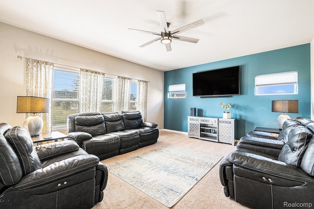 16621 Charles Town Ct, Linden, MI 48451 - carpeted living area with ceiling fan and healthy amount of natural light