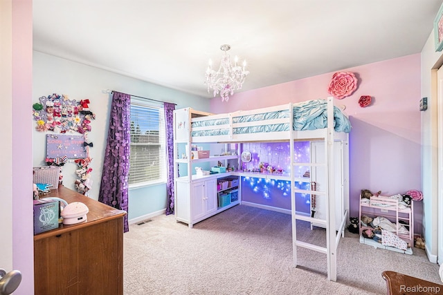 16621 Charles Town Ct, Linden, MI 48451 - carpeted bedroom featuring a chandelier and baseboards
