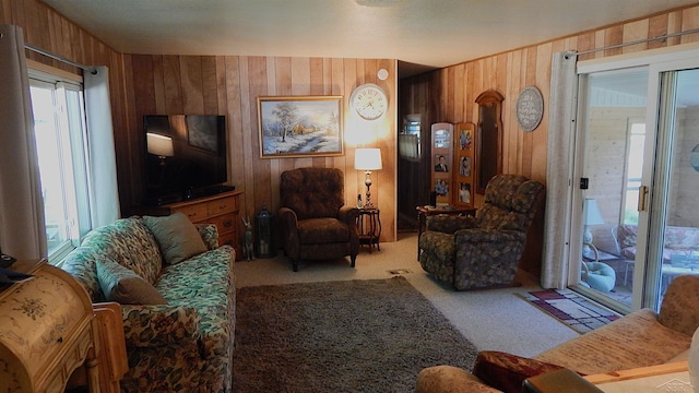 2319 Tittabawassee Ave, Alger, MI 48610 - living area featuring carpet, healthy amount of natural light, and wood walls