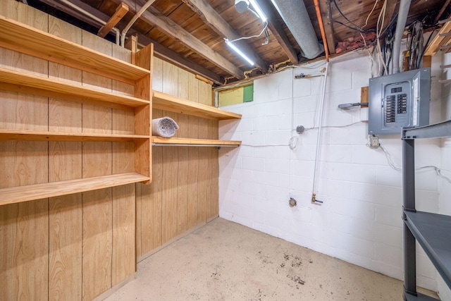 23974 Hooker Dr, Sand Lake, MI 49343 - unfinished basement featuring electric panel and concrete block wall