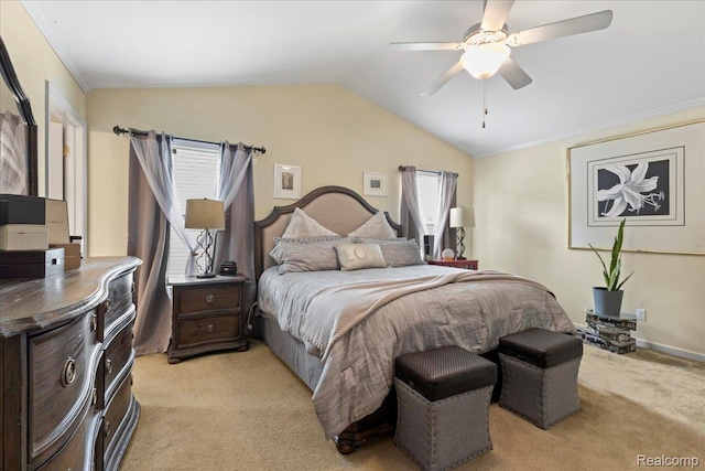 14236 Marshall Dr, Redford, MI 48239 - bedroom featuring light carpet, lofted ceiling, and ceiling fan
