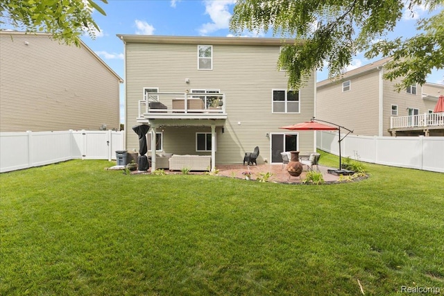 14236 Marshall Dr, Redford, MI 48239 - rear view of house with a balcony, a patio area, a fenced backyard, outdoor lounge area, and a gate