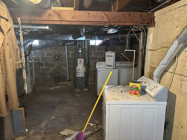 8942 28th Ave, Bitely, MI 49309 - unfinished below grade area featuring gas water heater, separate washer and dryer, and heating unit