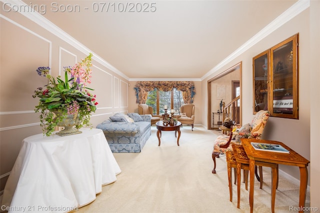 1180 Knob Creek Dr, Rochester, MI 48306 - living area with crown molding and carpet floors