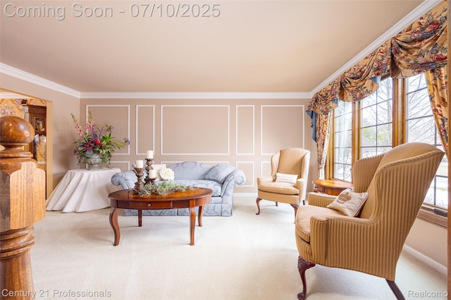 1180 Knob Creek Dr, Rochester, MI 48306 - living room with crown molding, a decorative wall, plenty of natural light, and carpet floors